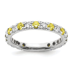 14k White Gold 7/8 carat Lab Grown Diamond VS/SI+ G+ and Lab Created Yellow Sapphire Size 9 Eternity Band