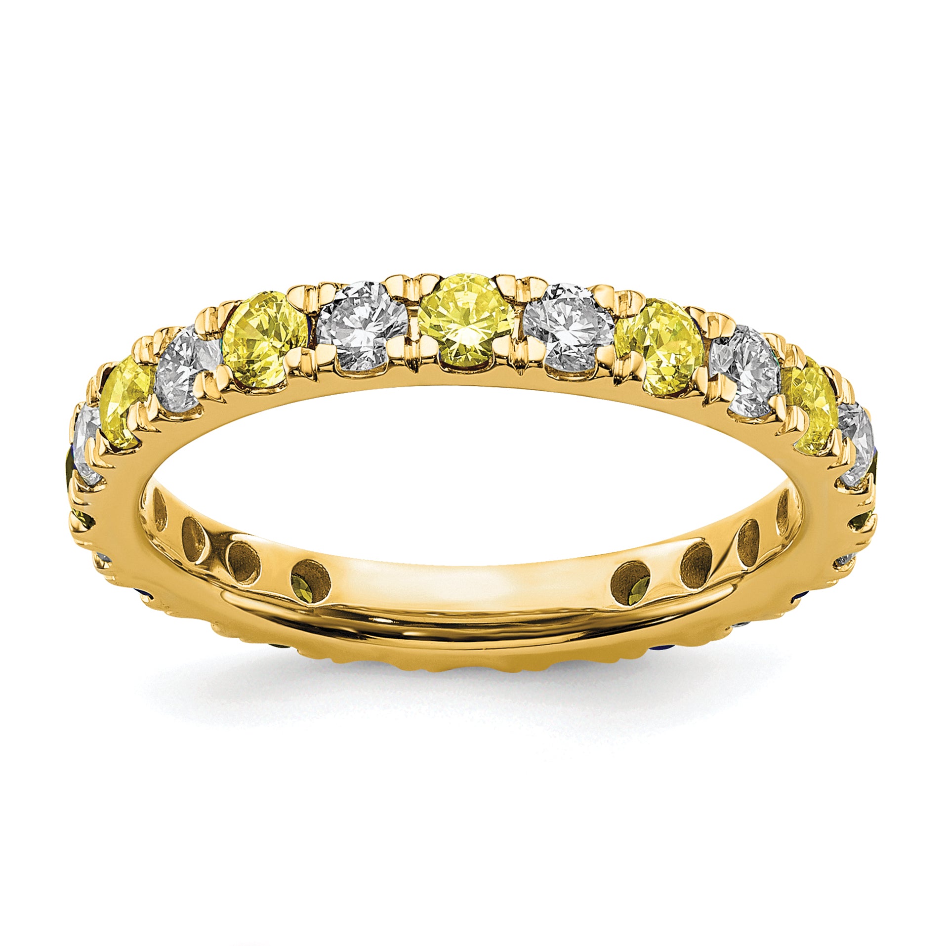 14k 7/8 carat Lab Grown Diamond VS/SI+ G+ and Lab Created Yellow Sapphire Size 8.5 Eternity Band