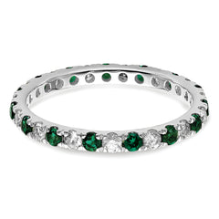 14k White Gold 1/2 carat Lab Grown Diamond VS/SI+ G+ and Lab Created Emerald Size 9 Eternity Band