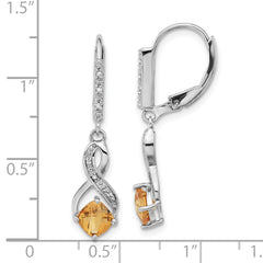 Sterling Silver Citrine & Diamond Leverback Dangle Earrings