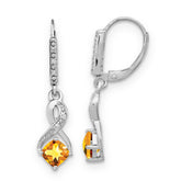 Sterling Silver Citrine & Diamond Leverback Dangle Earrings