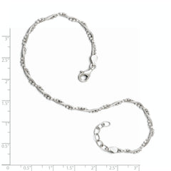 Sterling Silver Rhodium-plated Twist 9 inch Plus 1 inch Extender - Total 10 inch Anklet