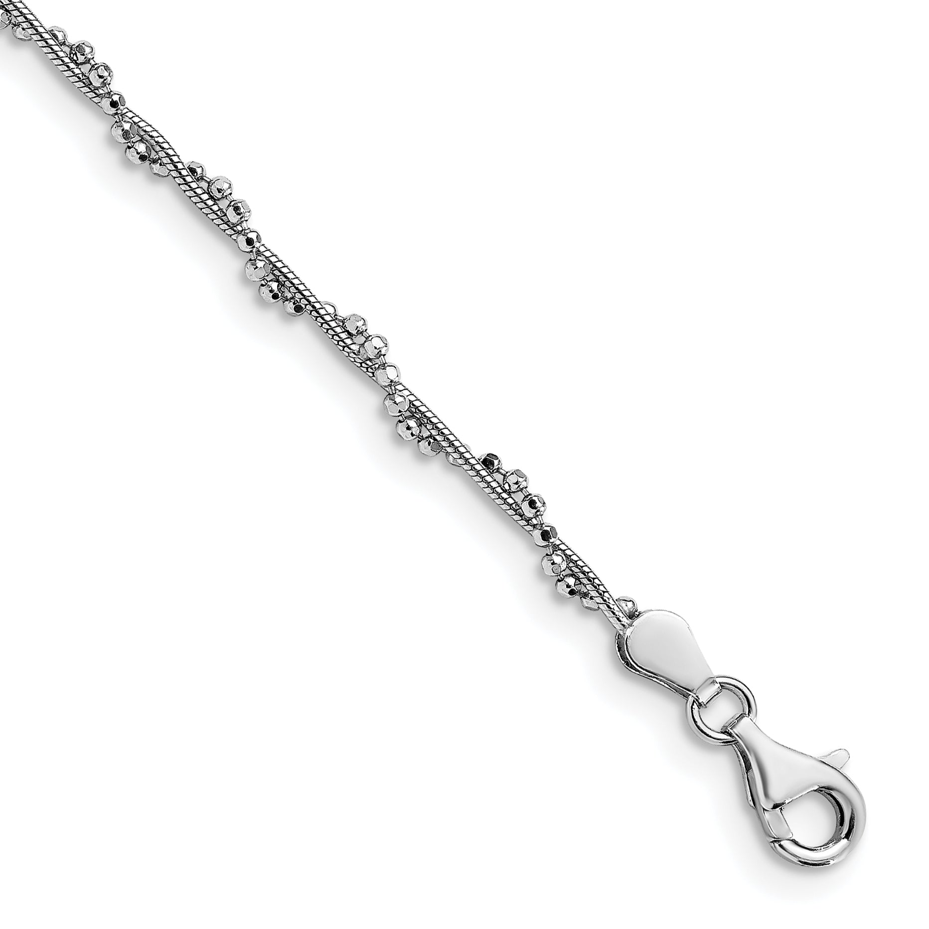 Sterling Silver Rhodium-plated Twist 10 inch Plus 1 inch Extender - Total 11 inch Anklet
