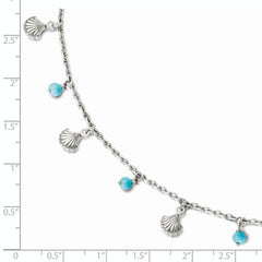 Sterling Silver Rhodium-plated Turquoise and Shell Charms 9 inch Plus 1 inch Extender - Total 10 inch Anklet