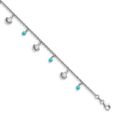 Sterling Silver Rhodium-plated Turquoise and Shell Charms 9 inch Plus 1 inch Extender - Total 10 inch Anklet