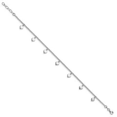 Sterling Silver Rhodium-plated Heart Charms 9 inch Plus 1 inch Extender - Total 10 inch Anklet