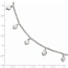 Sterling Silver Rhodium-plated Heart Charms 9 inch Plus 1 inch Extender - Total 10 inch Anklet