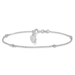 Sterling Silver Rhodium-plated Heart Dangle 9 inch Plus 1 inch Extender - Total 10 inch Anklet