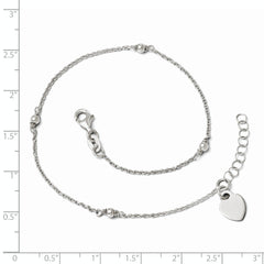 Sterling Silver Rhodium-plated Heart Dangle 9 inch Plus 1 inch Extender - Total 10 inch Anklet