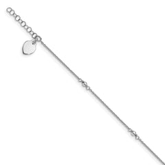 Sterling Silver Rhodium-plated Heart Dangle 9 inch Plus 1 inch Extender - Total 10 inch Anklet