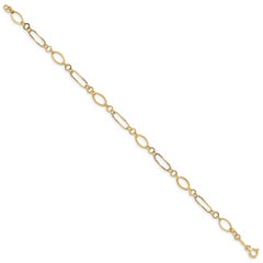 14k Polished and Textured Oval Link 7.25 inch Bracelet