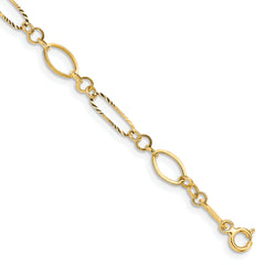 14k Polished and Textured Oval Link 7.25 inch Bracelet