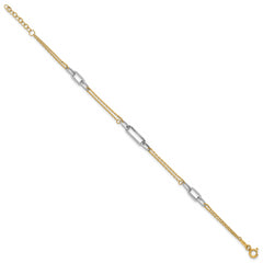 14K Two-tone Polished and Diamond-cut 3-Station 6.5 inch Bracelet Plus 0.75 inch Extender