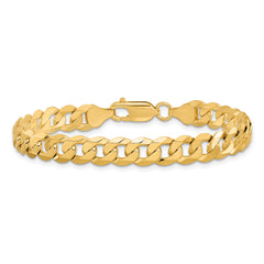 14K 9 inch 7.25mm Flat Beveled Curb with Lobster Clasp Chain