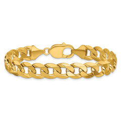 14K 9 inch 9.5mm Flat Beveled Curb with Lobster Clasp Chain