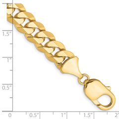 14K 9 inch 9.5mm Flat Beveled Curb with Lobster Clasp Chain