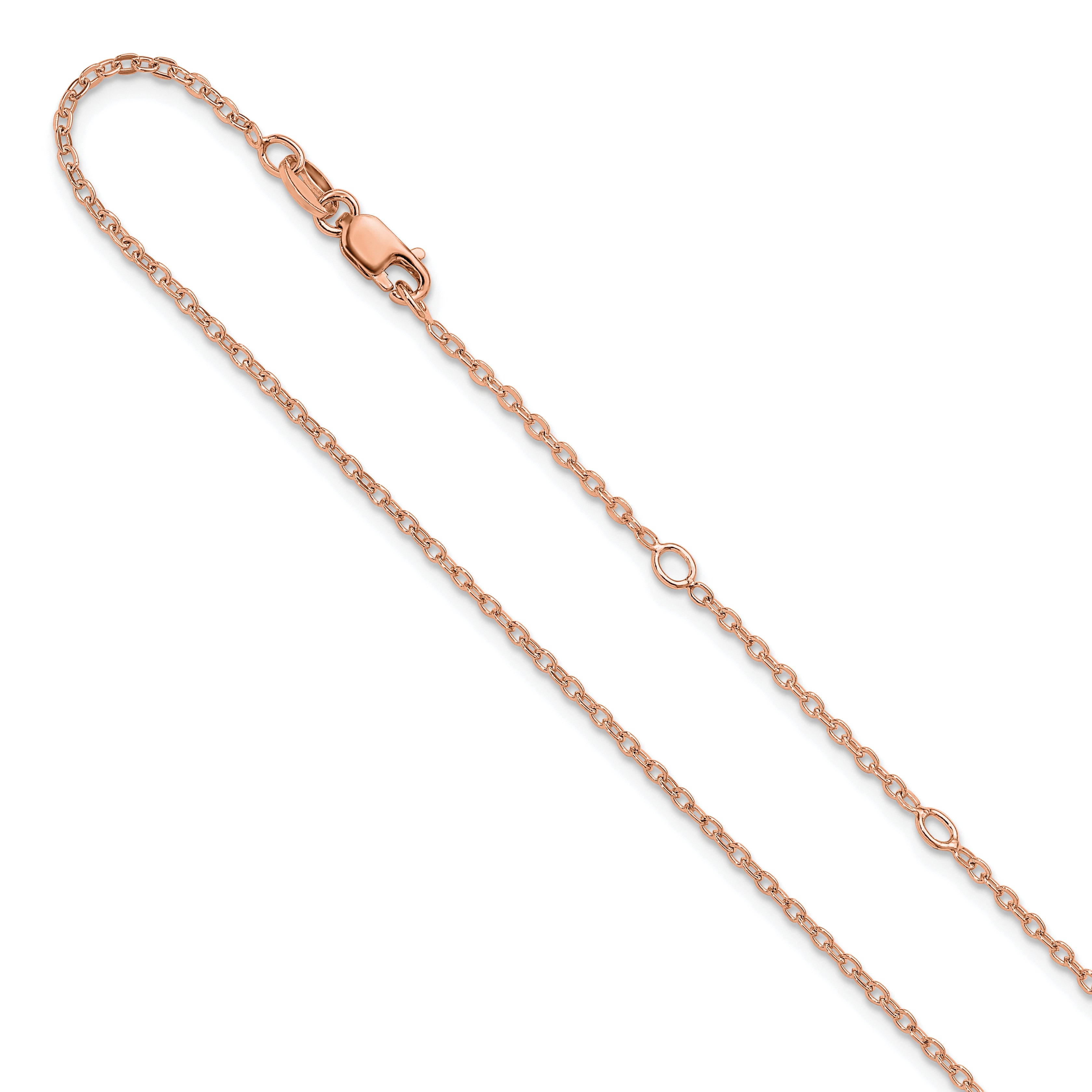 SS Rose Gold-plat Polished/Dia-cut 1.4mm Cable 1in+1in Adjustable