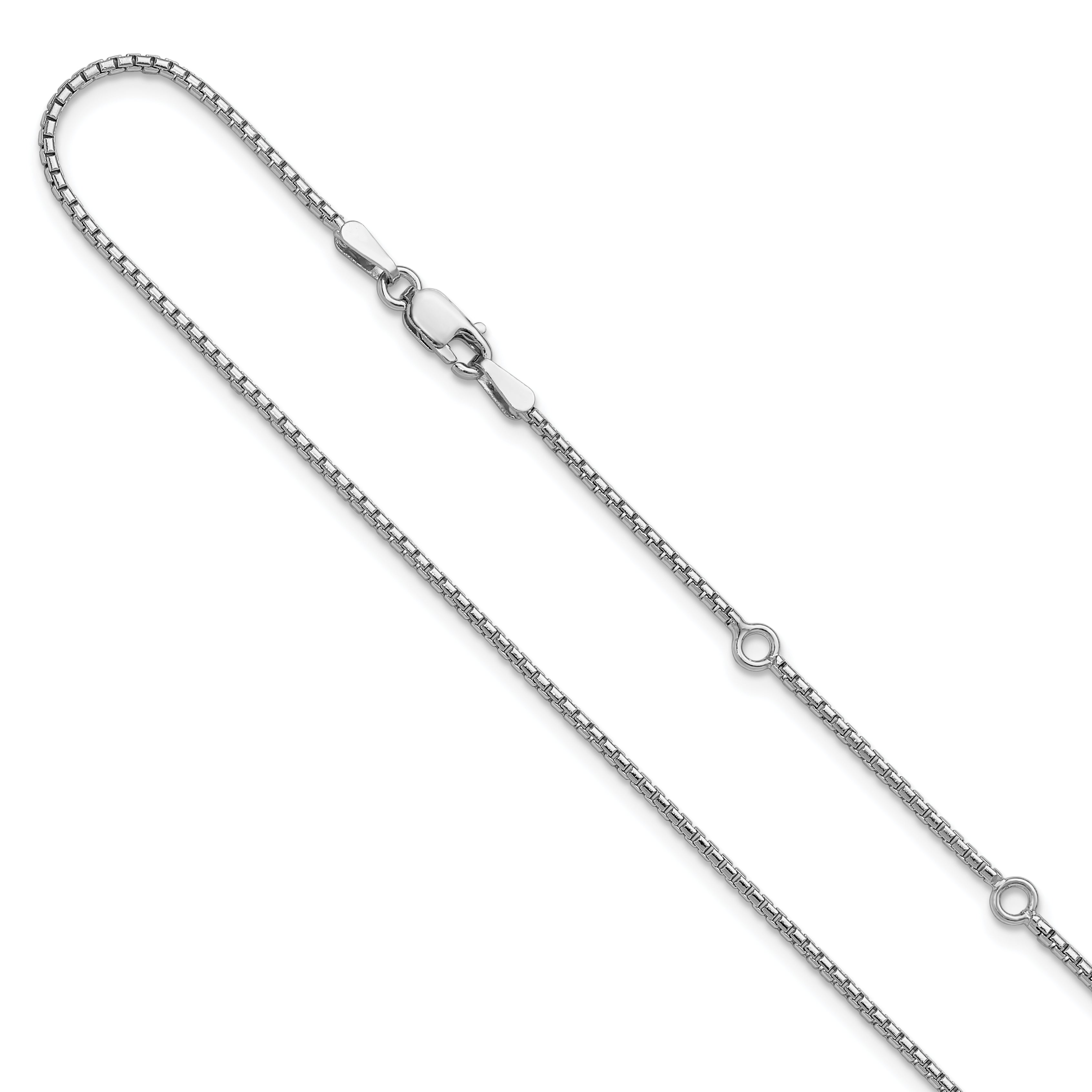 Sterling Silver Rh-plated 1.25mm Round Box 1in+1in Adj. Chain