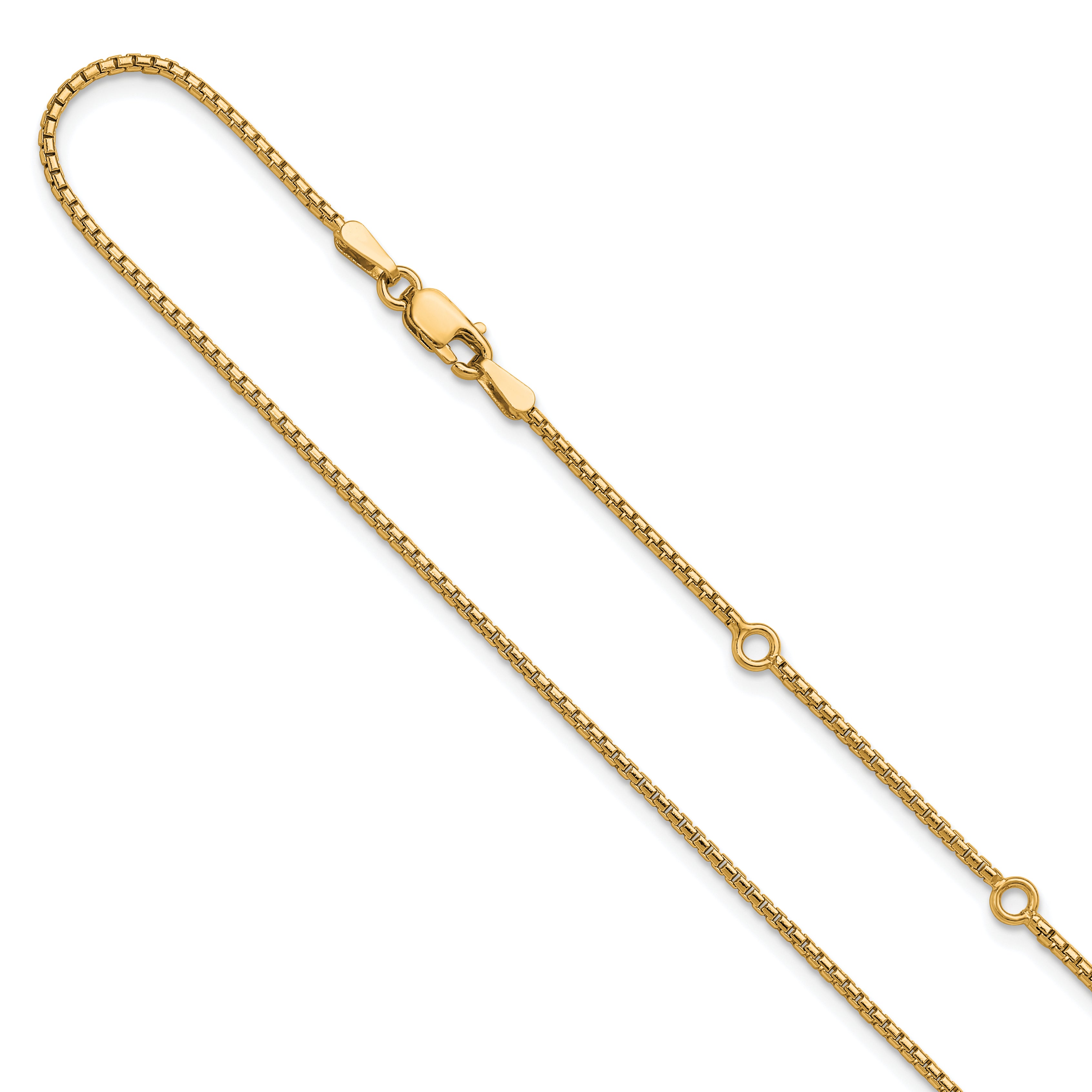 Sterling Silver Gold-plated 1.2mm Round Box 1in+1in Adj. Chain