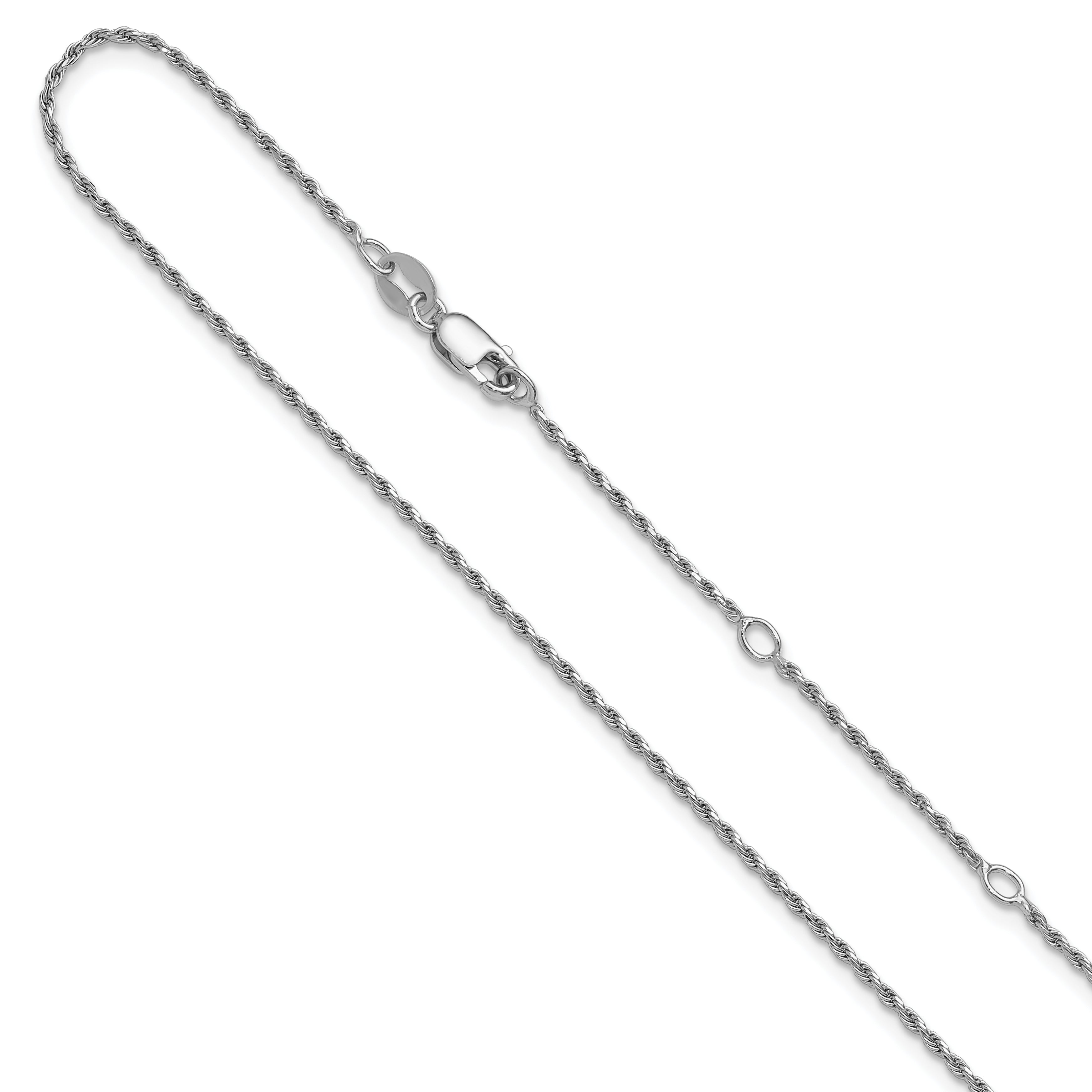 Sterling Silver RH-plt 1.2mm D/C Rope 1in+1in Adjustable Chain
