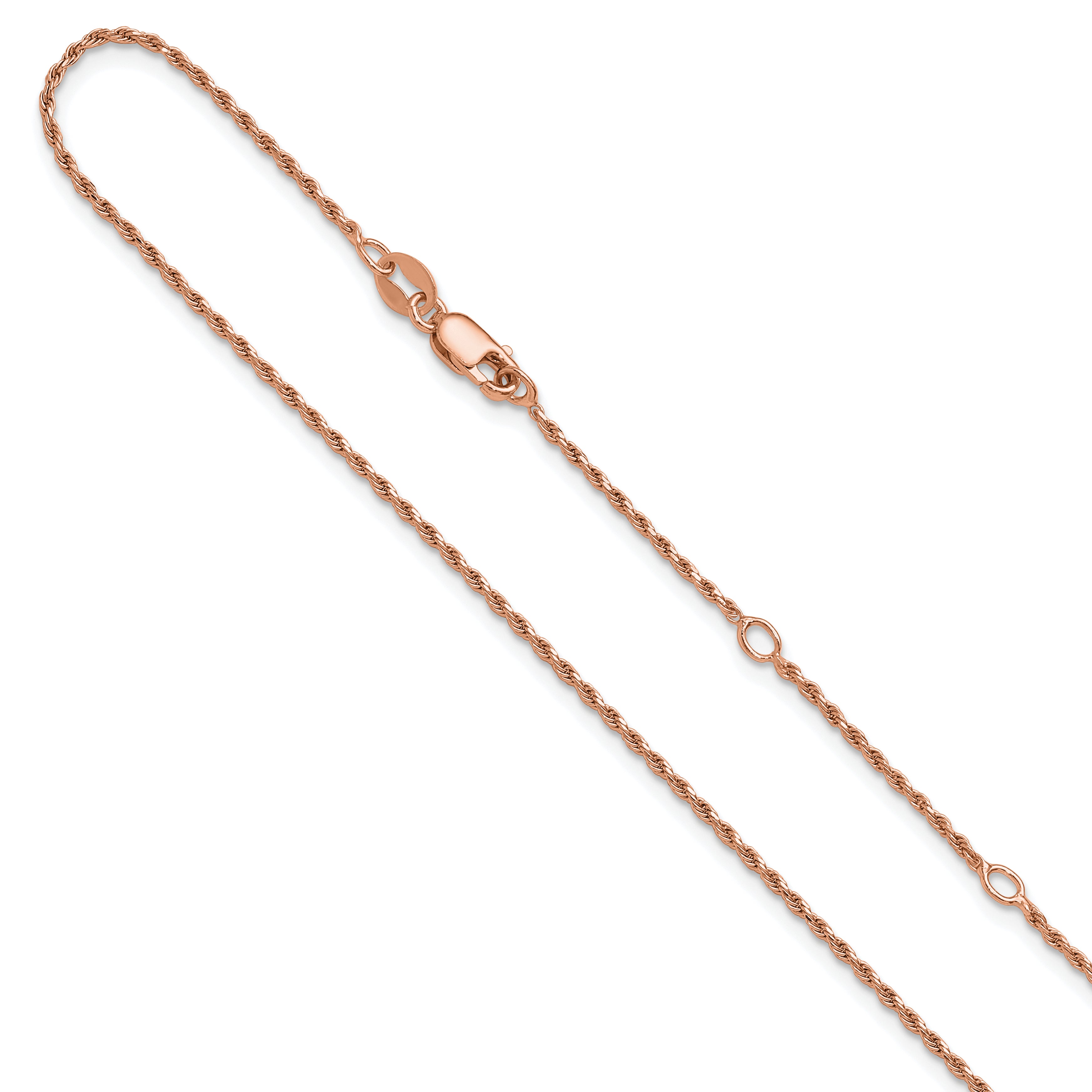 Sterling Silver Rose Gold-plt 1.2mm D/C Rope 1in+1in Adjustable Ch