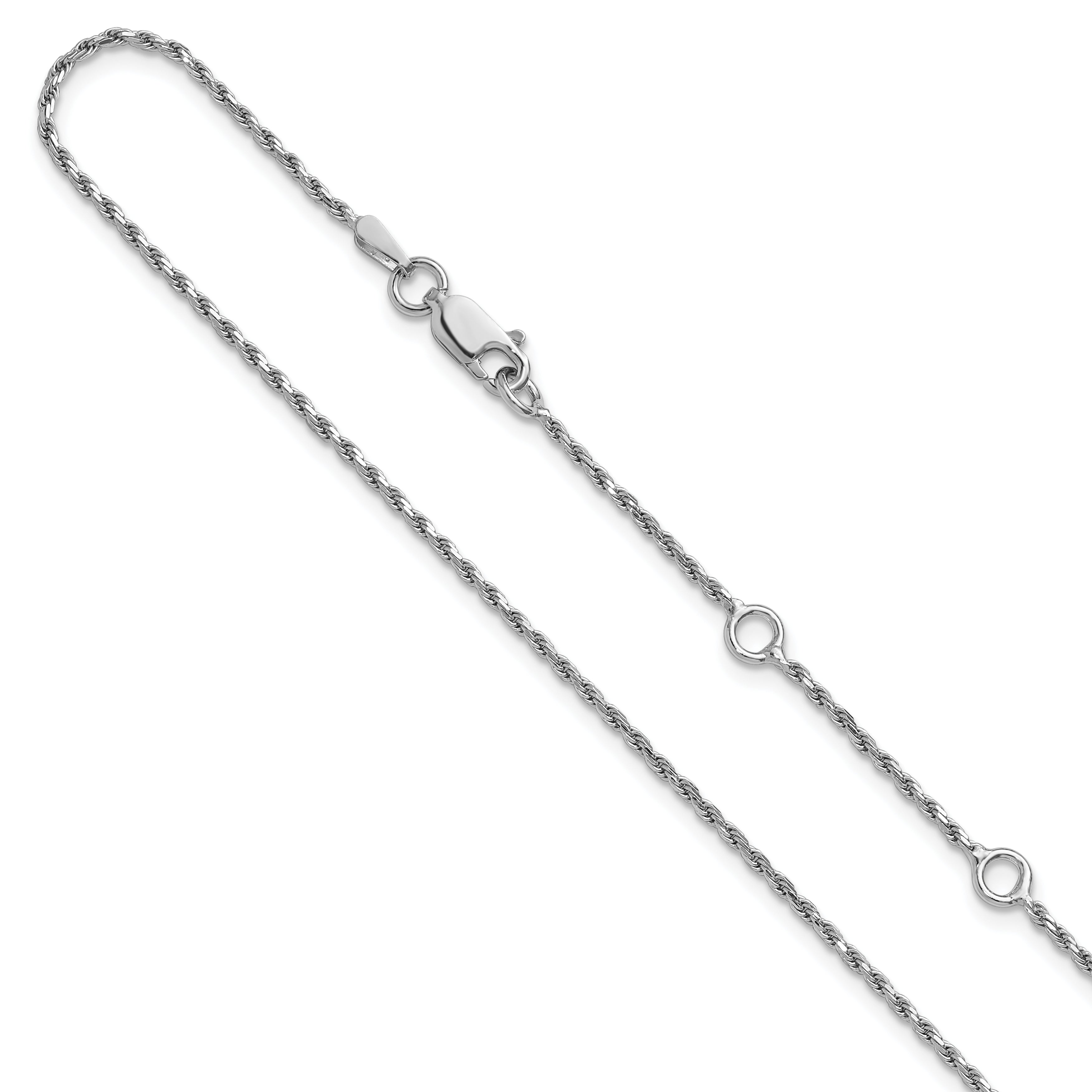 Sterling Silver RH-plt 1.4mm D/C Rope 1in+1in Adjustable Chain