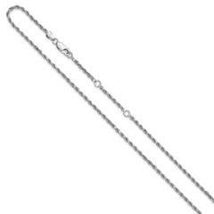 Sterling Silver RH-plt 2.2mm D/C Rope 1in+1in Adjustable Chain