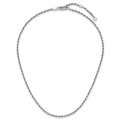 Sterling Silver RH-plt 2.2mm D/C Rope 1in+1in Adjustable Chain