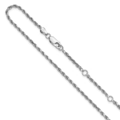 Sterling Silver RH-plt 2.2mm D/C Rope 1in+1in Adjustable Chain