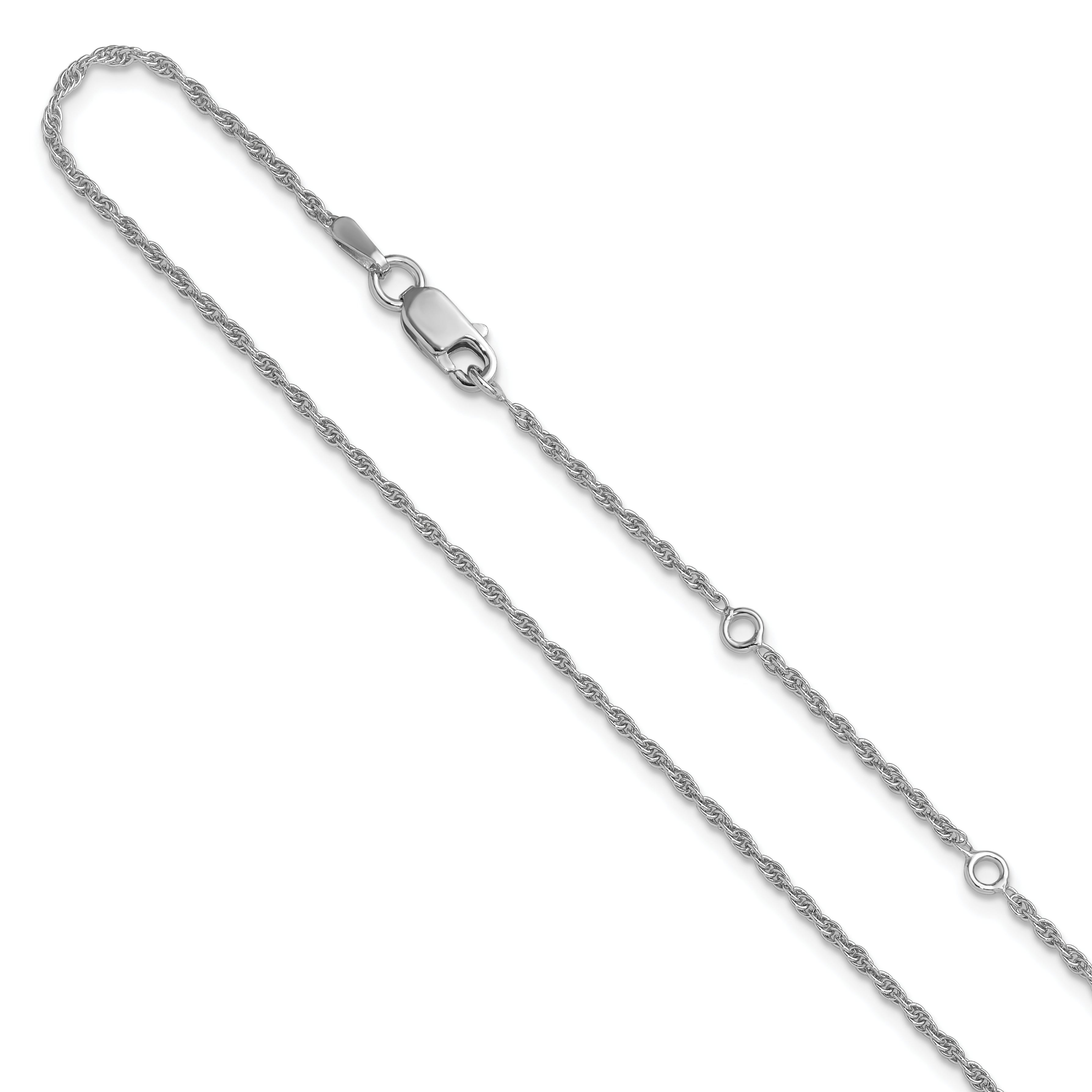 Sterling Silver RH-plt 1.55mm Loose Rope 1in+1in Adjustable Chain