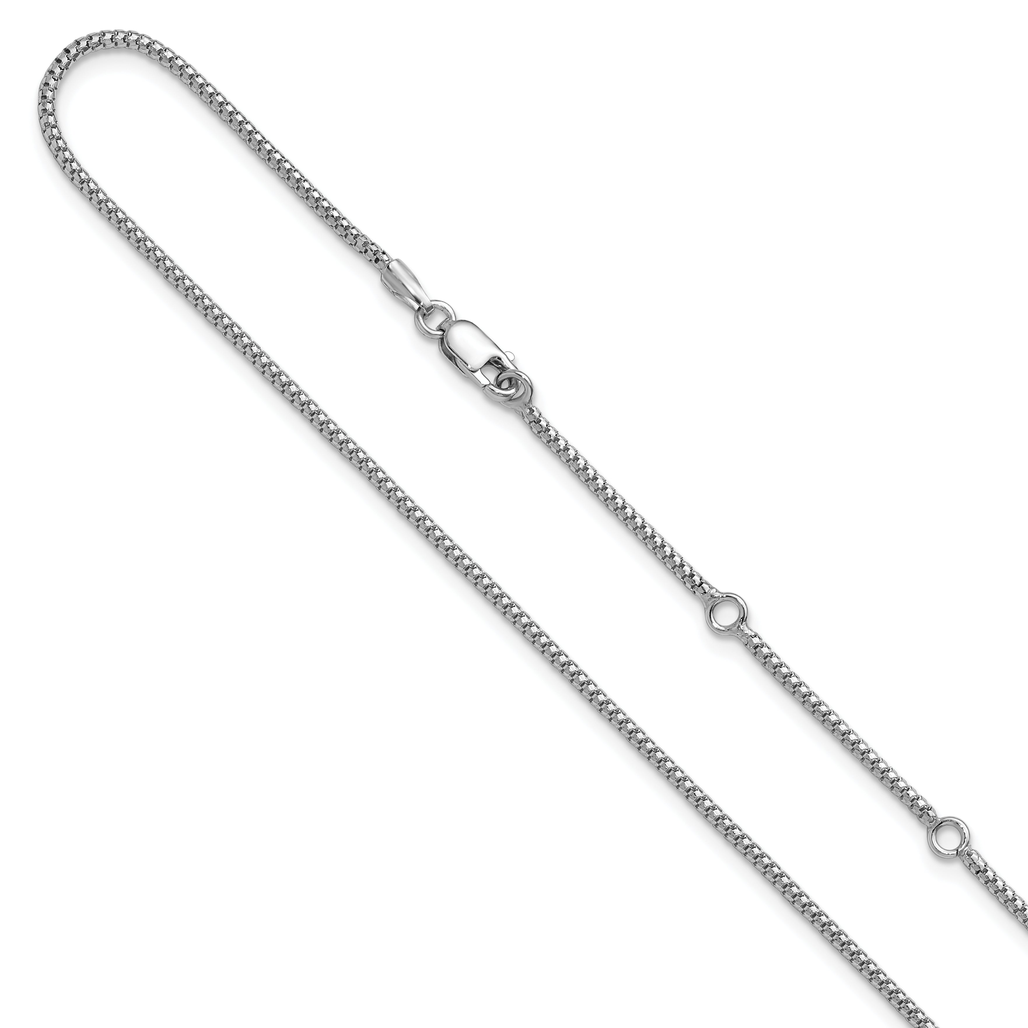 Sterling Silver RH-plt 1.4mm Popcorn 1in+1in Adjustable Chain