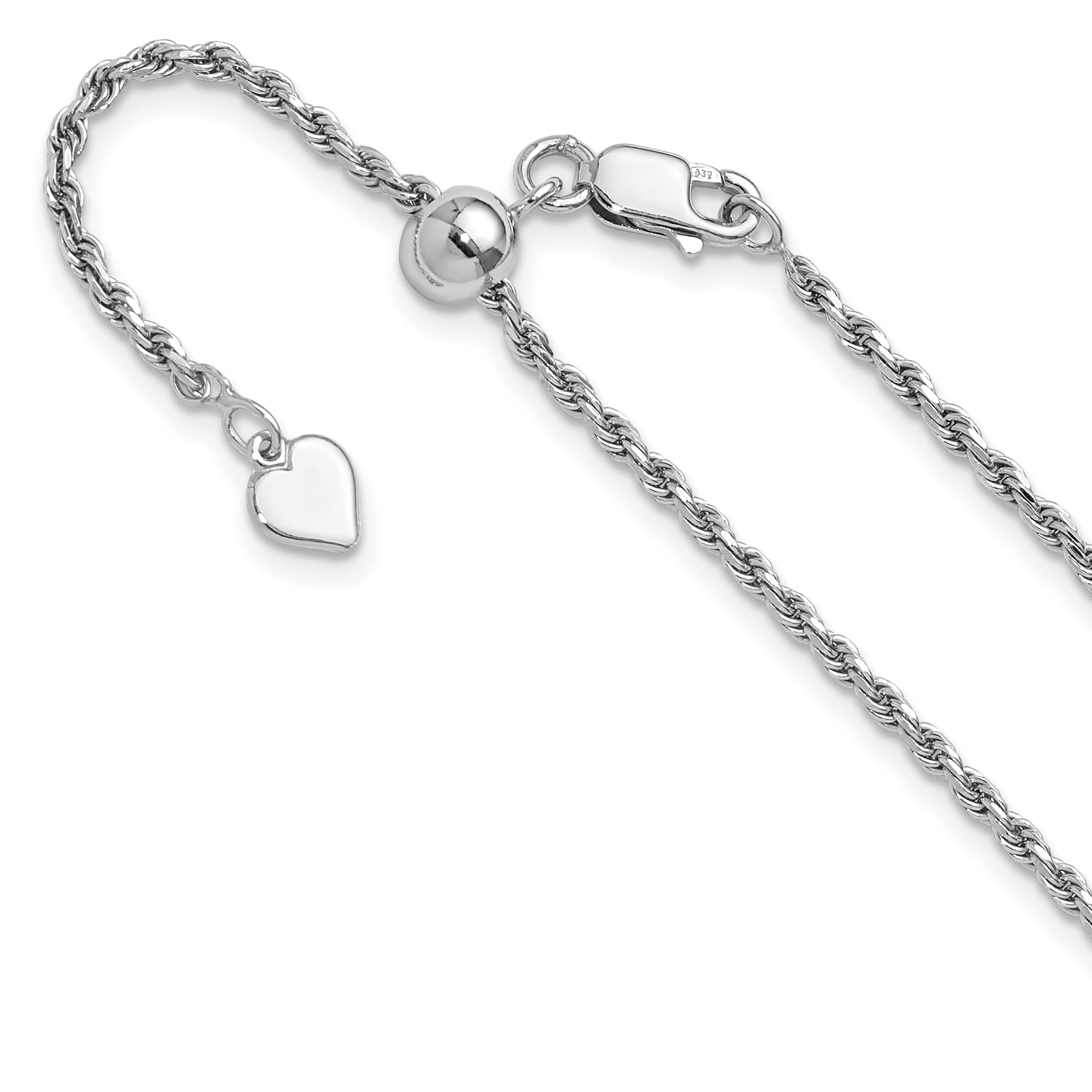 Sterling Silver RH-plated Adjustable 2mm D/C Rope Chain