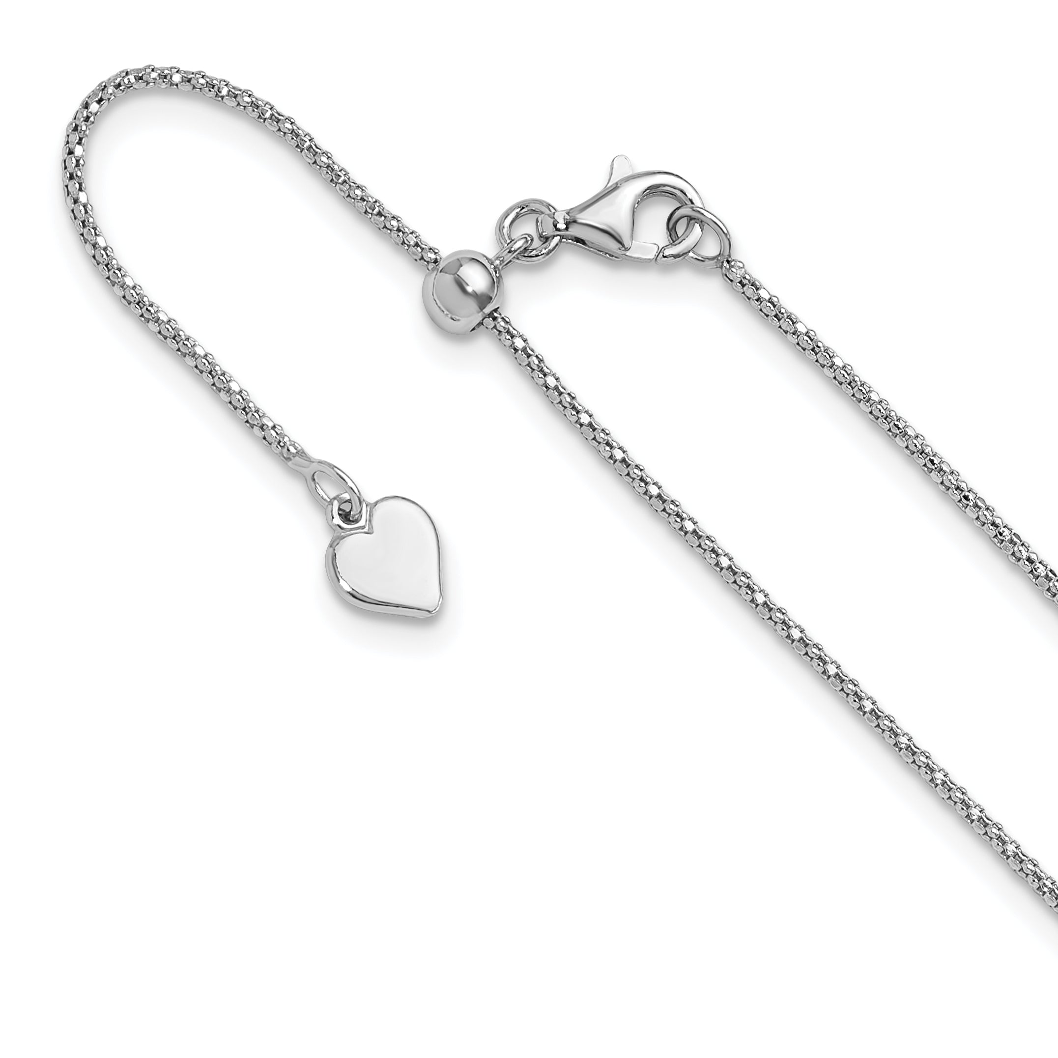 Sterling Silver RH-plated Adjustable 1.2mm Popcorn Chain