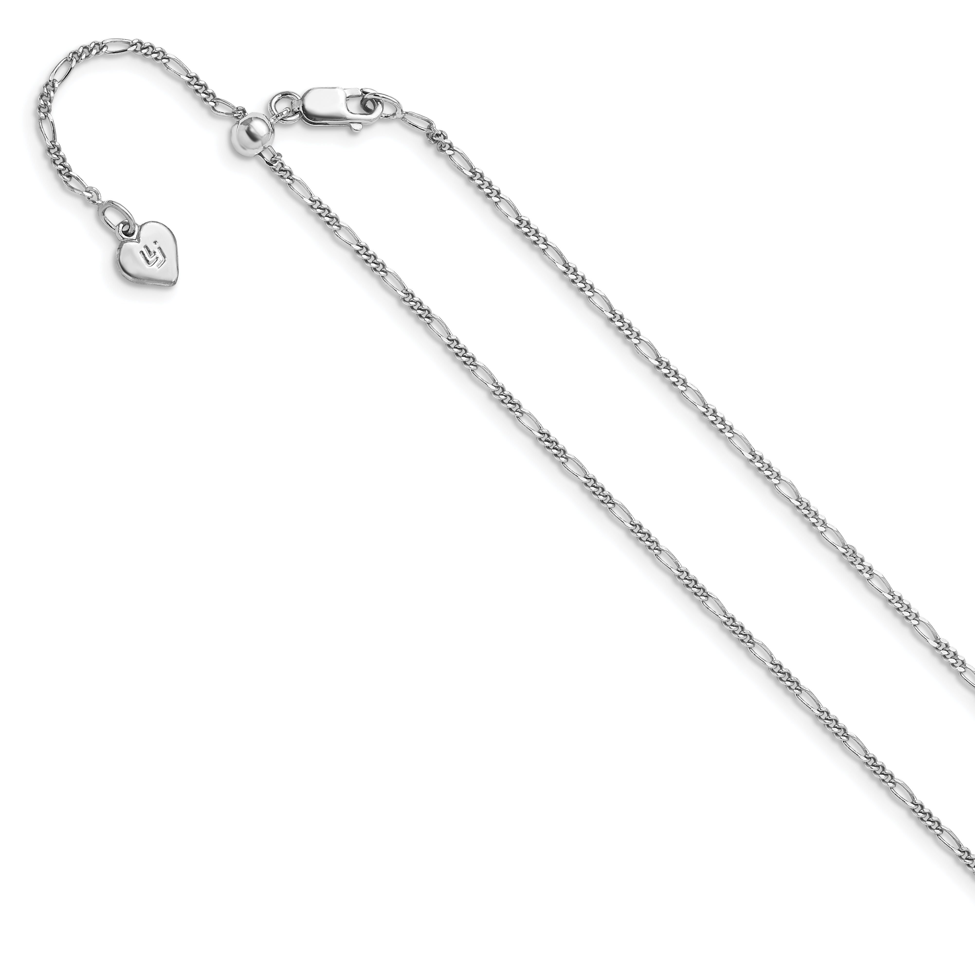 Sterling Silver RH-plated Adjustable 1.55mm Figaro Chain