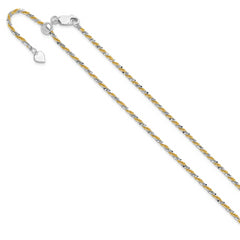 Sterling Silver w/Gold-tone Adjustable 2mm Cyclone Chain