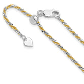 Sterling Silver w/Gold-tone Adjustable 2mm Cyclone Chain