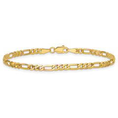 14K 8 inch 3mm Flat Figaro with Lobster Clasp Bracelet