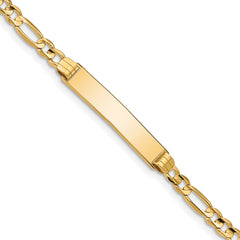 14k Polished Solid Chain/Solid Plate Figaro Link 25x4.8mm Plate 7 inch ID Bracelet
