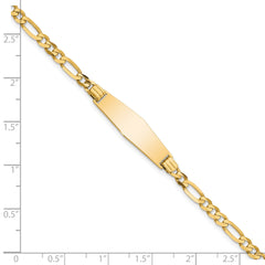 14k Polished Solid Chain/Solid Plate Figaro Link Soft Diamond Shape 24.5x7.3mm Plate 8 inch ID Bracelet