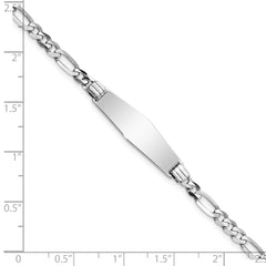 14k White Gold Polished Solid Chain/Solid Plate Figaro Link Soft Diamond Shape 24.5x7.5mm Plate 8 inch ID Bracelet