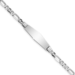 14k White Gold Polished Solid Chain/Solid Plate Figaro Link Soft Diamond Shape 24.5x7.5mm Plate 8 inch ID Bracelet
