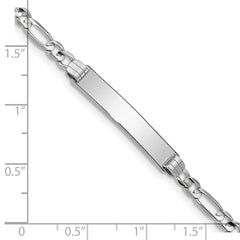14k White Gold Polished Solid Chain/Solid Plate Figaro Link 25x5mm Plate 8 inch ID Bracelet
