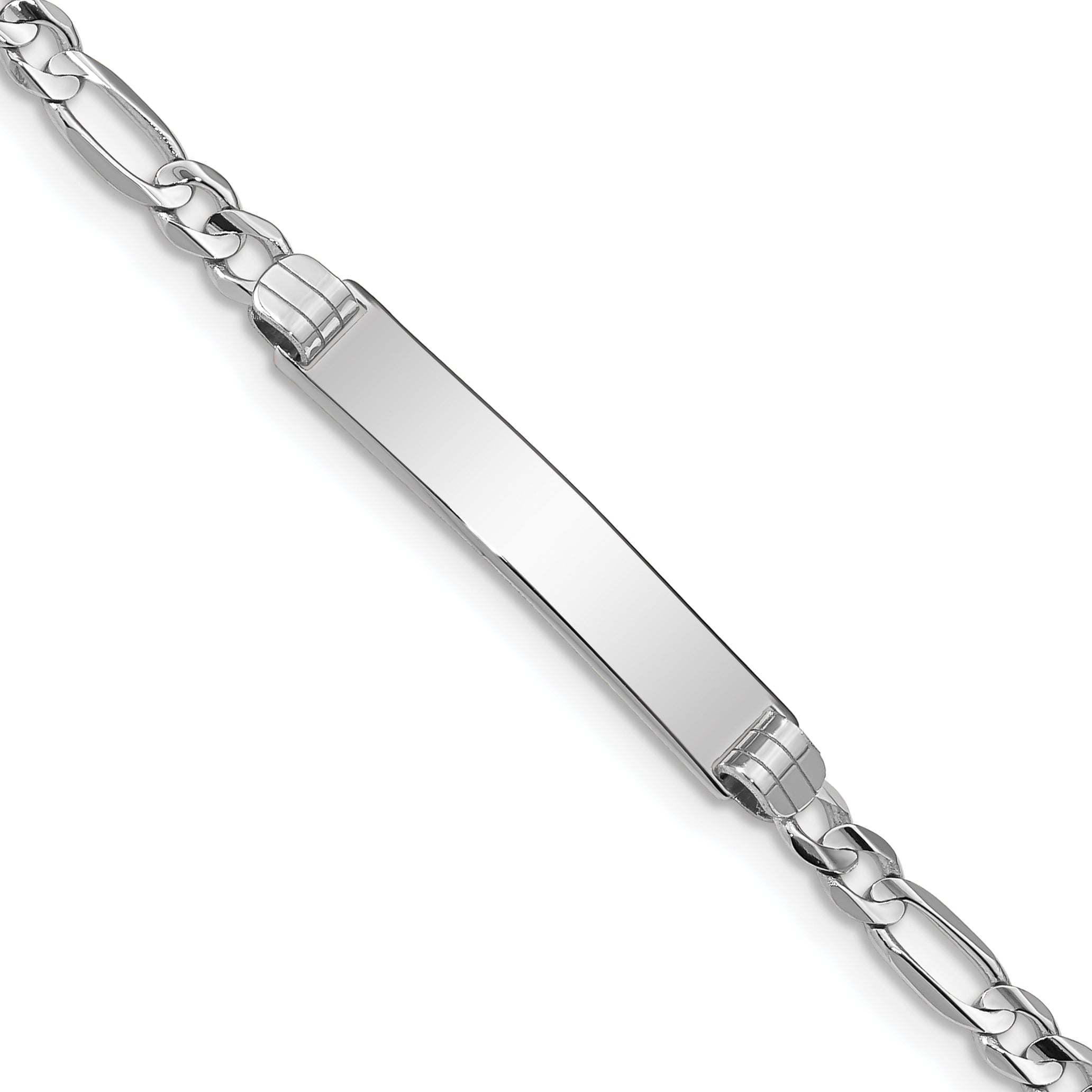 14k White Gold Polished Solid Chain/Solid Plate Figaro Link 25x5mm Plate 8 inch ID Bracelet