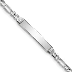 14k White Gold Polished Solid Chain/Solid Plate Figaro Link 25x5mm Plate 8 inch ID Bracelet
