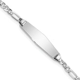 14k White Gold Polished Solid Chain/Solid Plate Figaro Link Soft Diamond Shape 19.5x5.5mm Plate 7 inch ID Bracelet