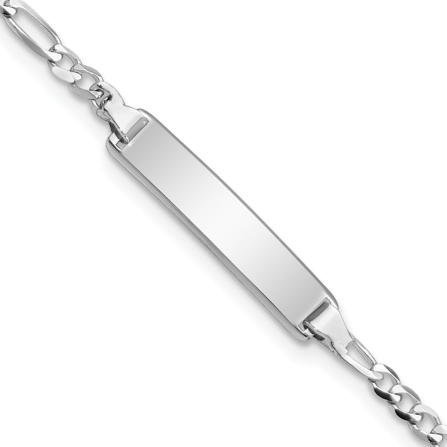 14k White Gold Polished Solid Chain/Solid Plate Figaro Link 19.5x4.5mm Plate 7 inch ID Bracelet