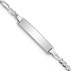 14k White Gold Polished Solid Chain/Solid Plate Figaro Link 19.5x4.5mm Plate 7 inch ID Bracelet