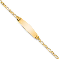 14k Polished Solid Chain/Solid Plate Figaro Link Soft Diamond Shape 24.5x7.3mm Plate 8 inch ID Bracelet