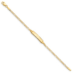 14k Polished Solid Chain/Solid Plate Figaro Link 19x4mm Plate 5.5 inch Baby/Child ID Bracelet