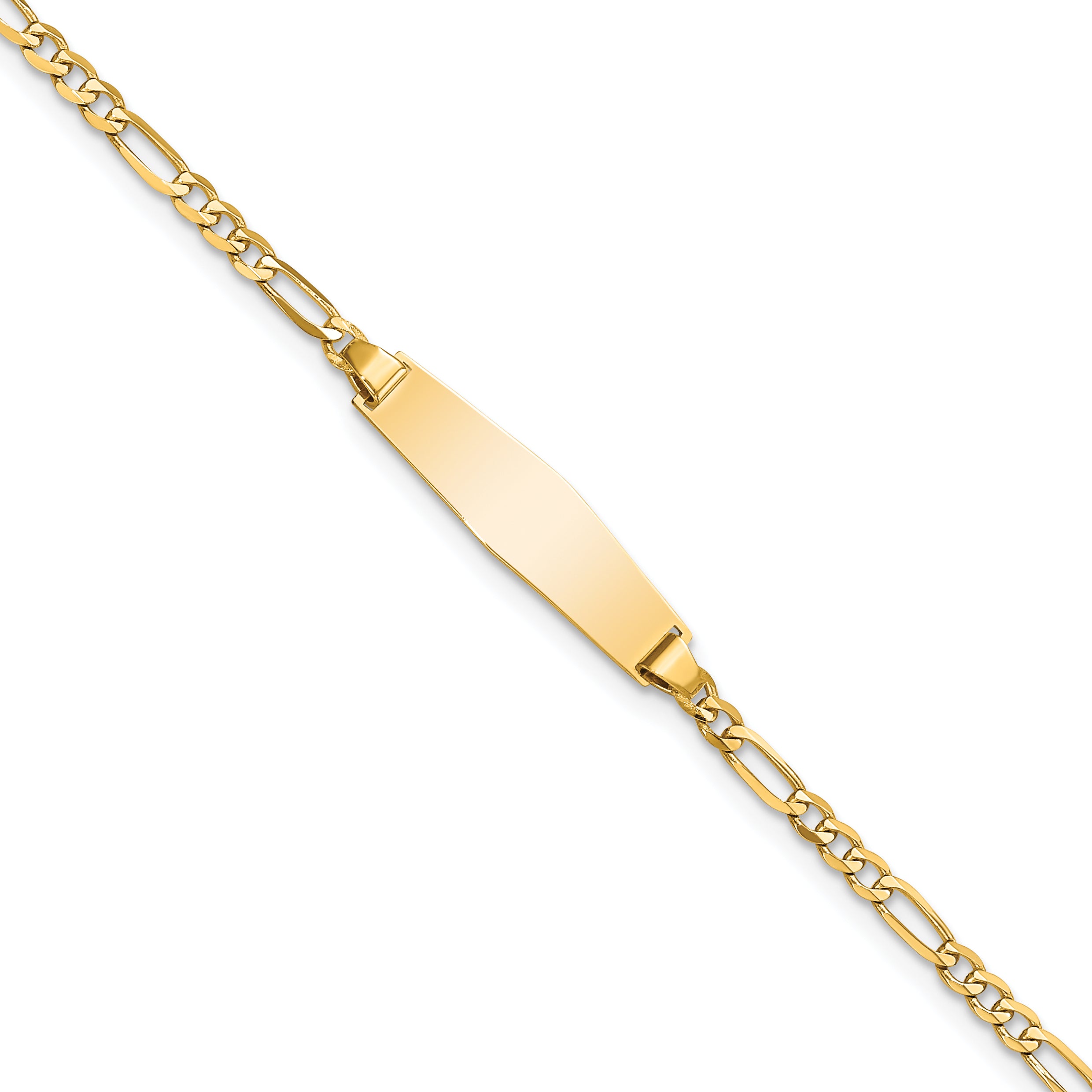 14k Polished Solid Chain/Solid Plate Figaro Link Soft Diamond Shape 19.5x5mm Plate 8 inch ID Bracelet
